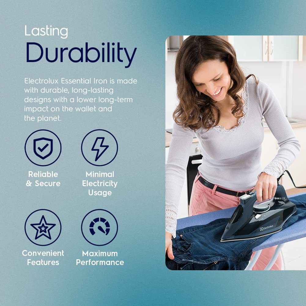 Electrolux Professional Steam Iron for Ironing Clothes, 1700 Watt Clothing Iron with Adjustable Steamer, Titanium Infused Ceramic Sole Plate, Self Clean, Auto Shut Off, Even Heat Distribution - Blue