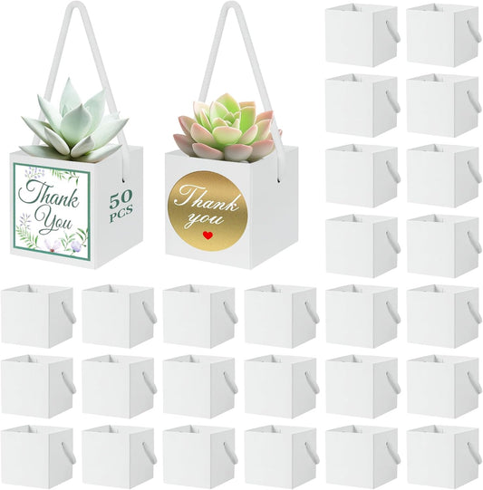 50 Pcs Succulent Wrap Bags with 100 Pcs Thank You Stickers, Unique Baby Shower Succulents Favors Fit 2.5 Inch Pots, Wedding Birthday Graduation Bridal Shower Party Favors for Guest Gift