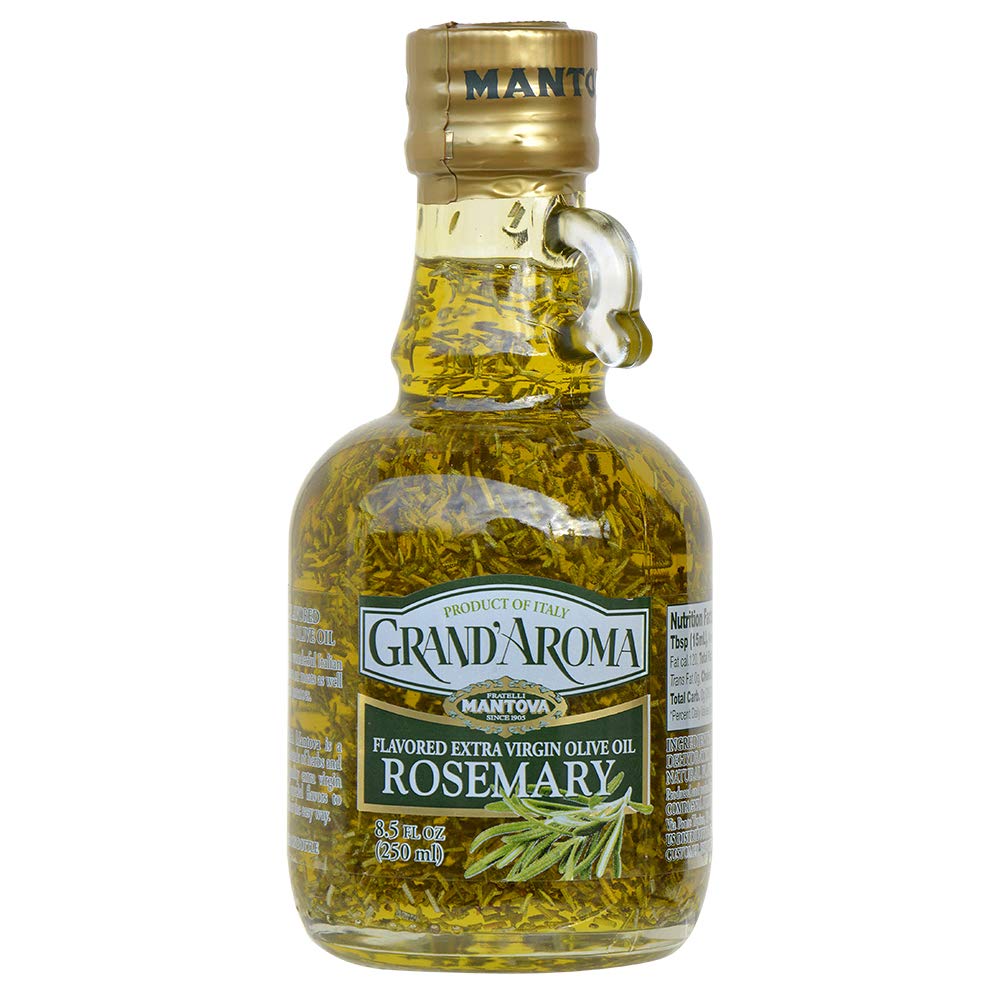 Huiles d'olive extra vierges aromatisées Mantova Grand'Aroma, coffret cadeau varié, fabriquées en Italie, pressées à froid, 100 % naturelles, bonnes pour le cœur, pour griller, faire des barbecues, fumer et cuisiner, 250 ml (lot de 4) 