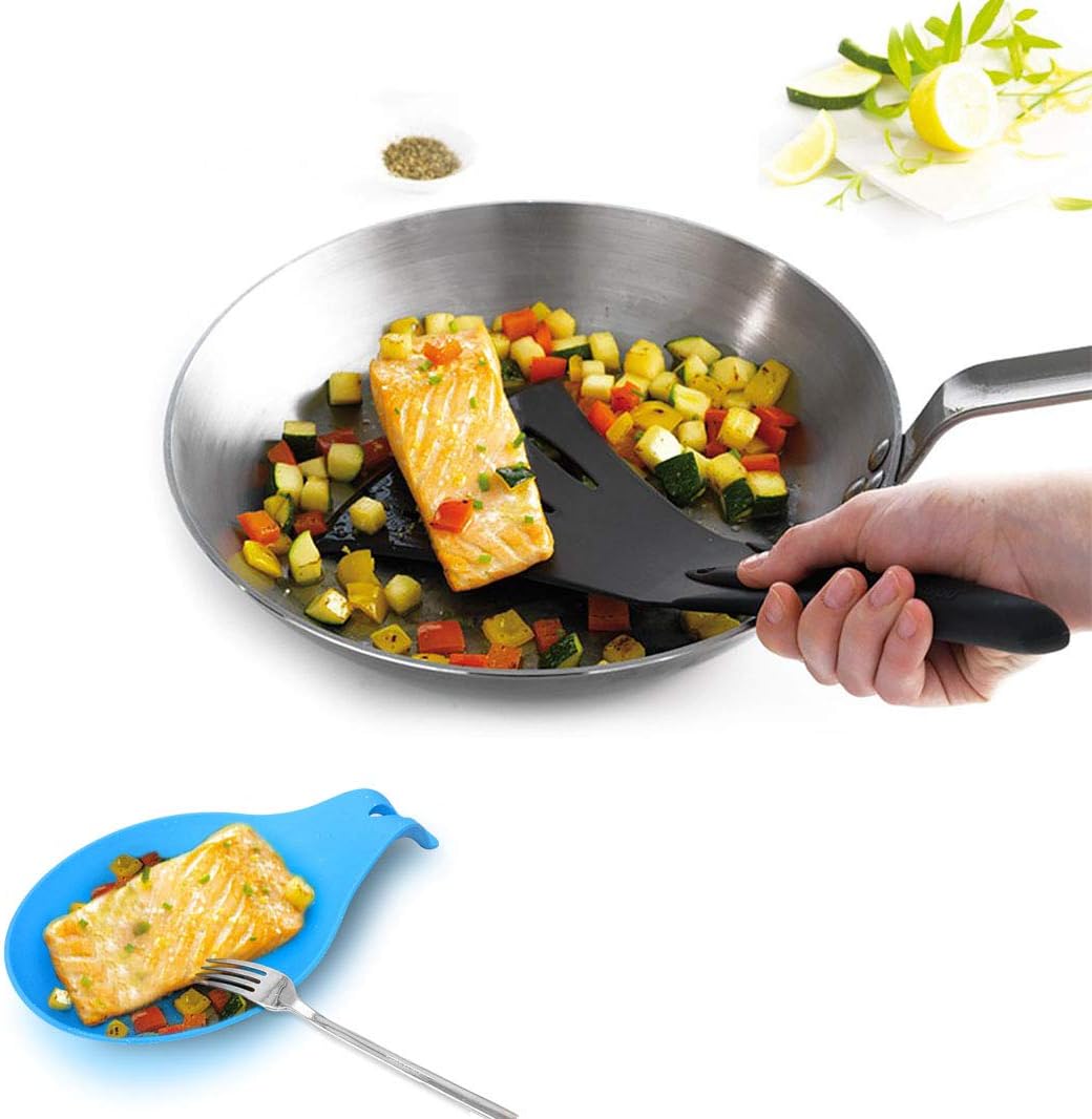 Lot de 6 repose-cuillères en silicone résistant à la chaleur pour ustensiles de cuisine, louche, cuillère, support de spatule coloré (2 grandes et 4 petites tailles) 