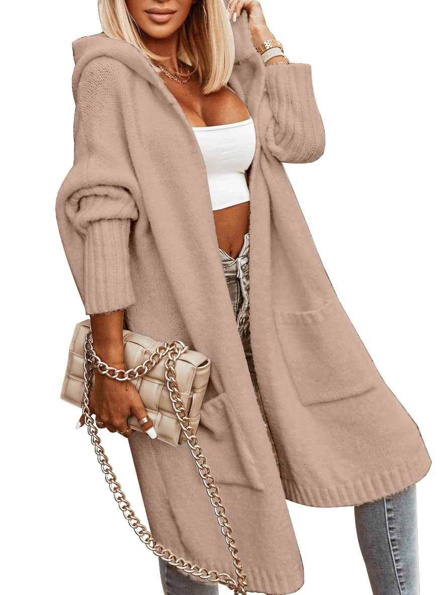 Aoysky Womens Long Cardigans Cable Knitted Open Front Oversized Hooded Outerwear Sweater Coat