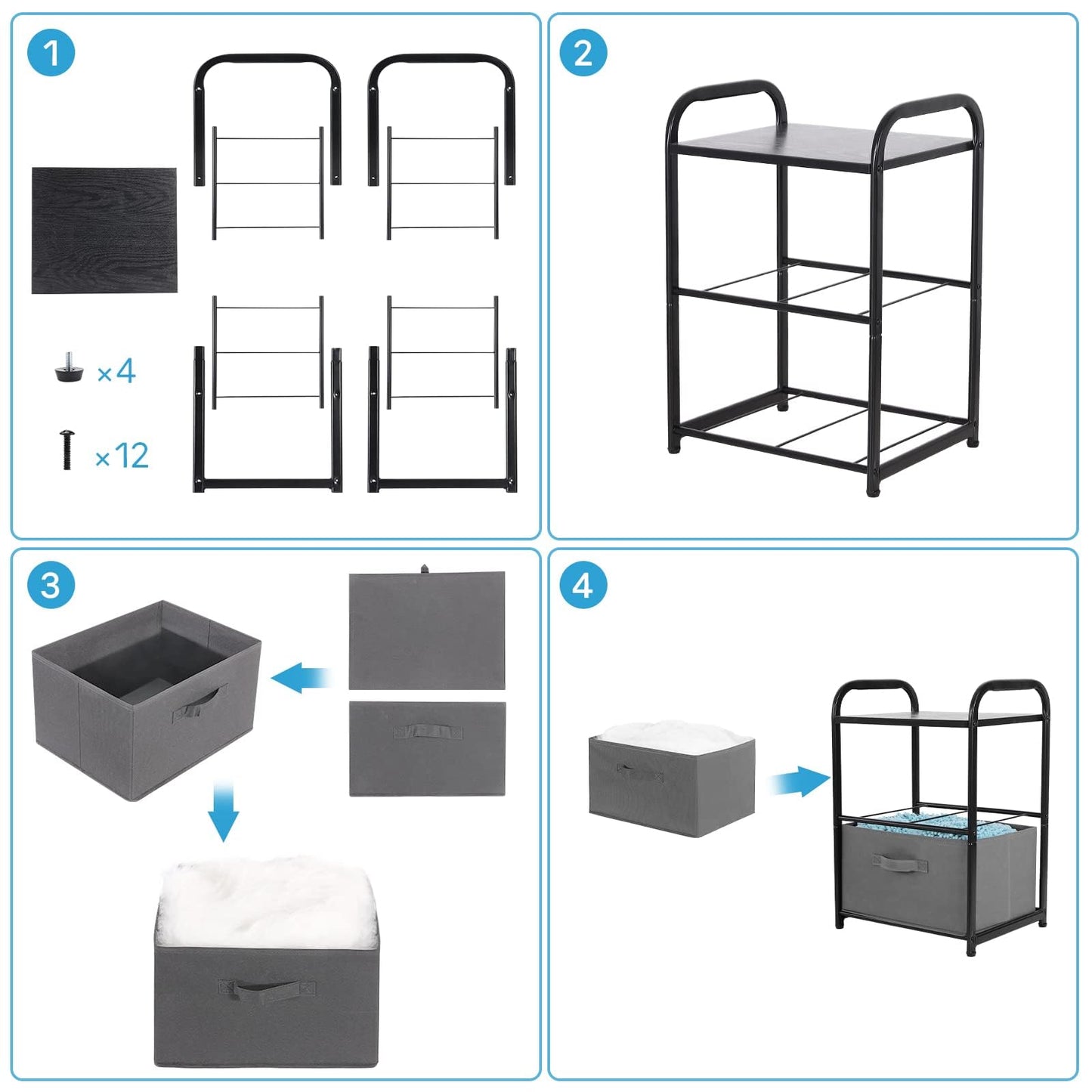 Commode de rangement MAX Houser avec 3 tiroirs, tour de commode en tissu, unité de rangement verticale pour chambre, placard, bureau, noir 