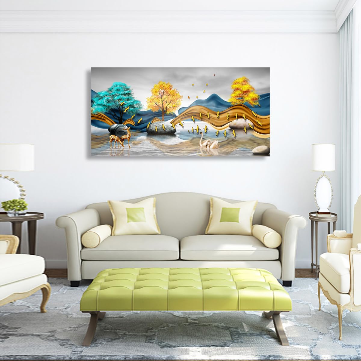 Golden Lotus Pictures Canvas Wall Art for Living room Office Bedroom Wall Decor,Flowers Wall Art Print Paintings Modern Abstract Oil Painting Artwork Waterproof Ready to Hang-20x40inch