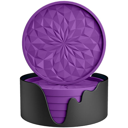 Silicone Coasters with Holder – 6-Pack, Thickened Non-Slip Deep Tray Drink Coasters