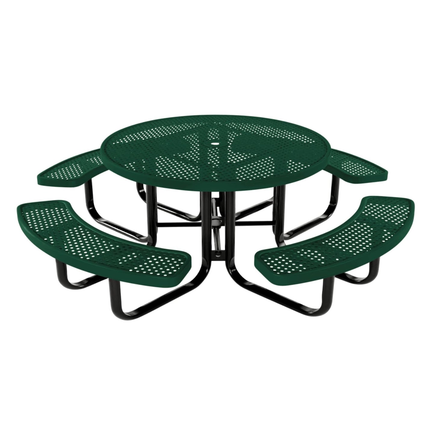 Table de pique-nique d'extérieur portable et robuste avec trou pour parasol, mobilier d'extérieur en métal déployé de qualité commerciale, fabriqué en Amérique (plateau rond de 46 po, bleu clair) 