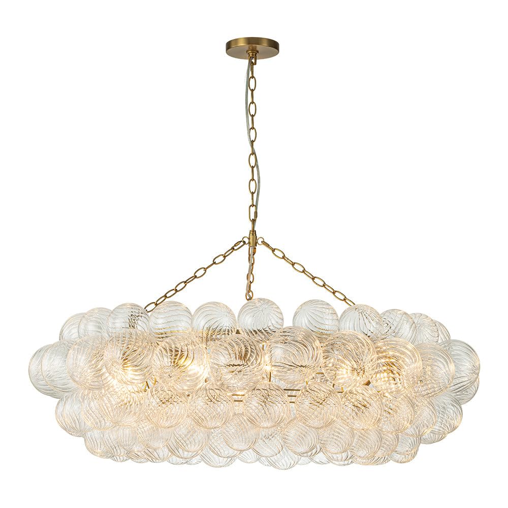 Gold Tiered Glass Globe Bubble Chandelier Round Swirled Glass Chandeliers Clear Blown Glass 8-Light 24 Inch Dia Pendant Light Fixture for Bedroom Restaurant