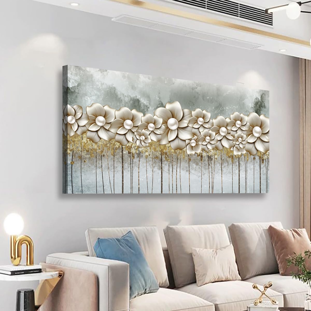 Golden Lotus Pictures Canvas Wall Art for Living room Office Bedroom Wall Decor,Flowers Wall Art Print Paintings Modern Abstract Oil Painting Artwork Waterproof Ready to Hang-20x40inch