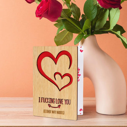 Wooden Valentines Day Card for Her Him, Romantic Wood Happy Valentines Day Gifts for Husband Wife Girlfriend Boyfriend, Wooden Valentine Greeting Card