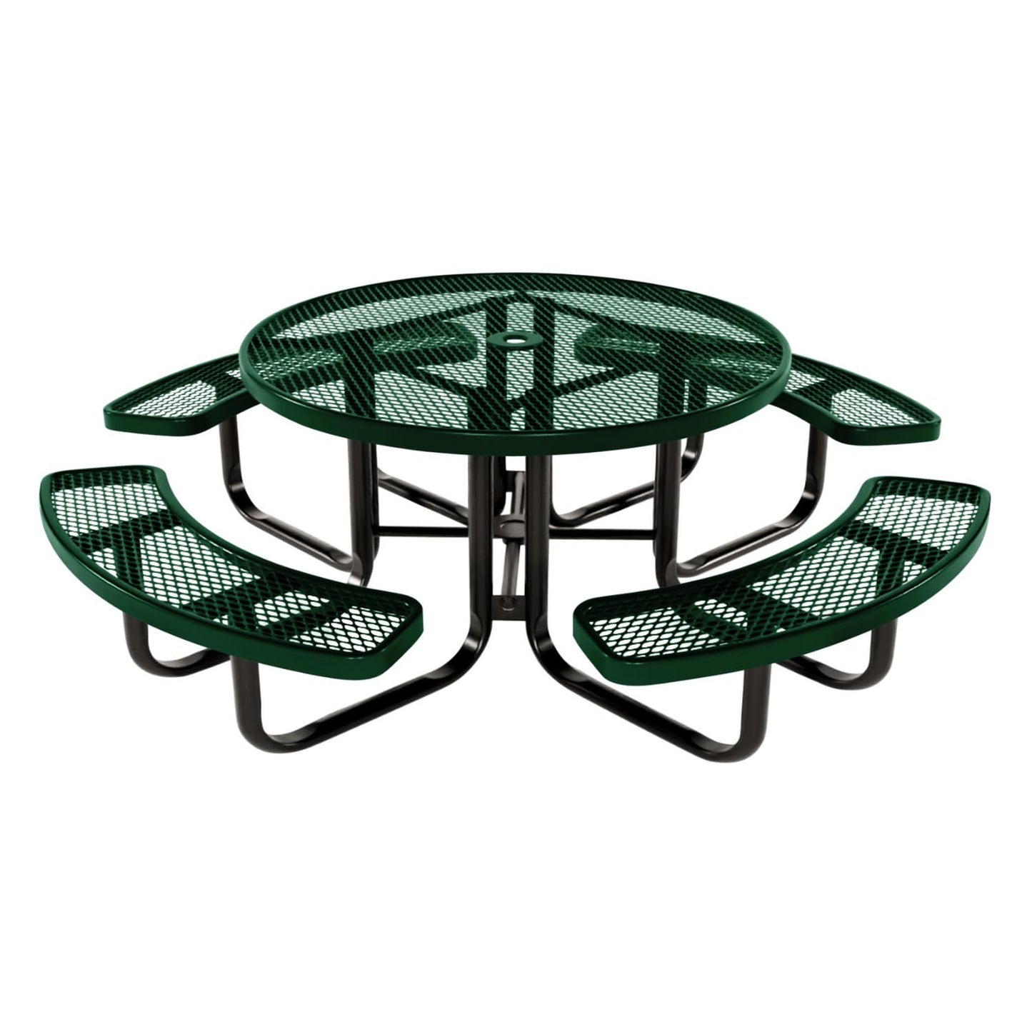 Table de pique-nique d'extérieur portable et robuste avec trou pour parasol, mobilier d'extérieur en métal déployé de qualité commerciale, fabriqué en Amérique (plateau rond de 46 po, bleu clair) 