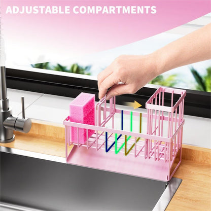 Kitchen Sink Caddy Organzier with High Brush Holder, Sponge Holder for Sink, 304 Rustproof Stainless, Kitchen Countertop Soap Dispenser Organizer, Kitchen Decor and Accessories