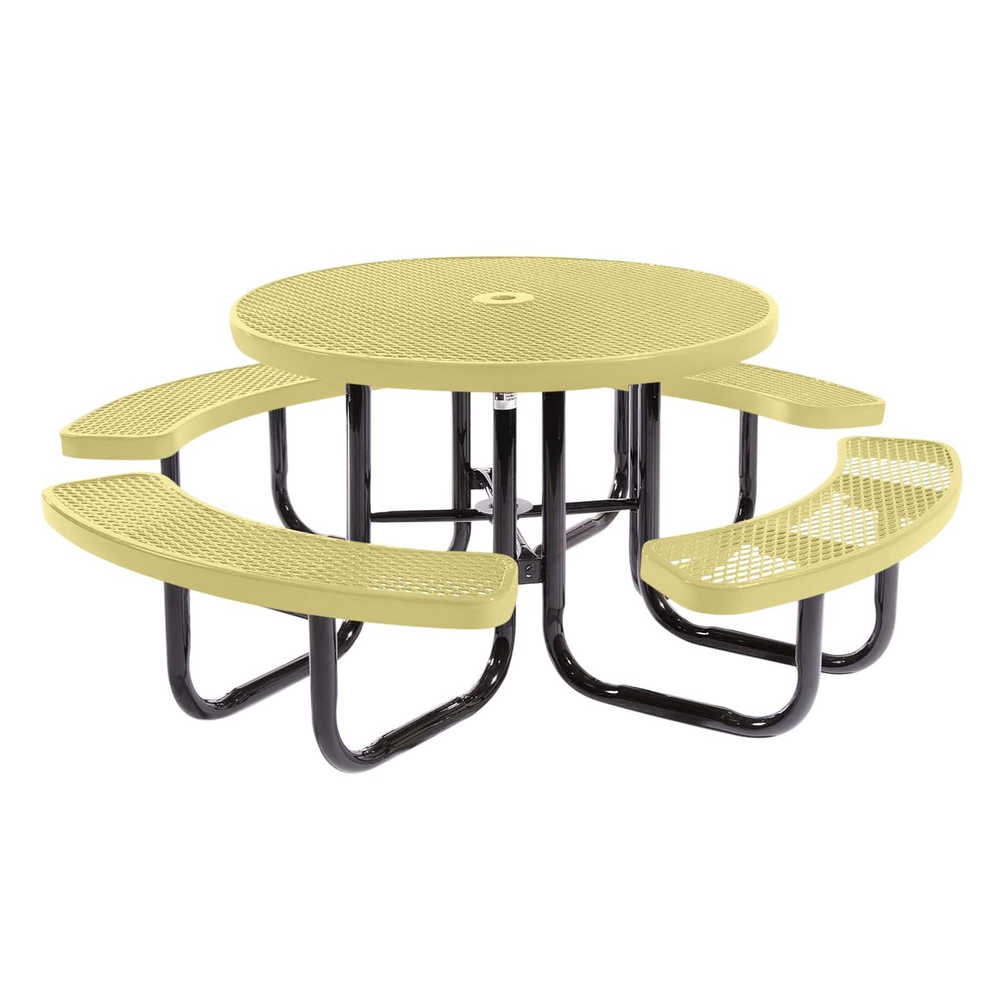 Table de pique-nique d'extérieur portable et robuste avec trou pour parasol, mobilier d'extérieur en métal déployé de qualité commerciale, fabriqué en Amérique (plateau rond de 46 po, bleu clair) 