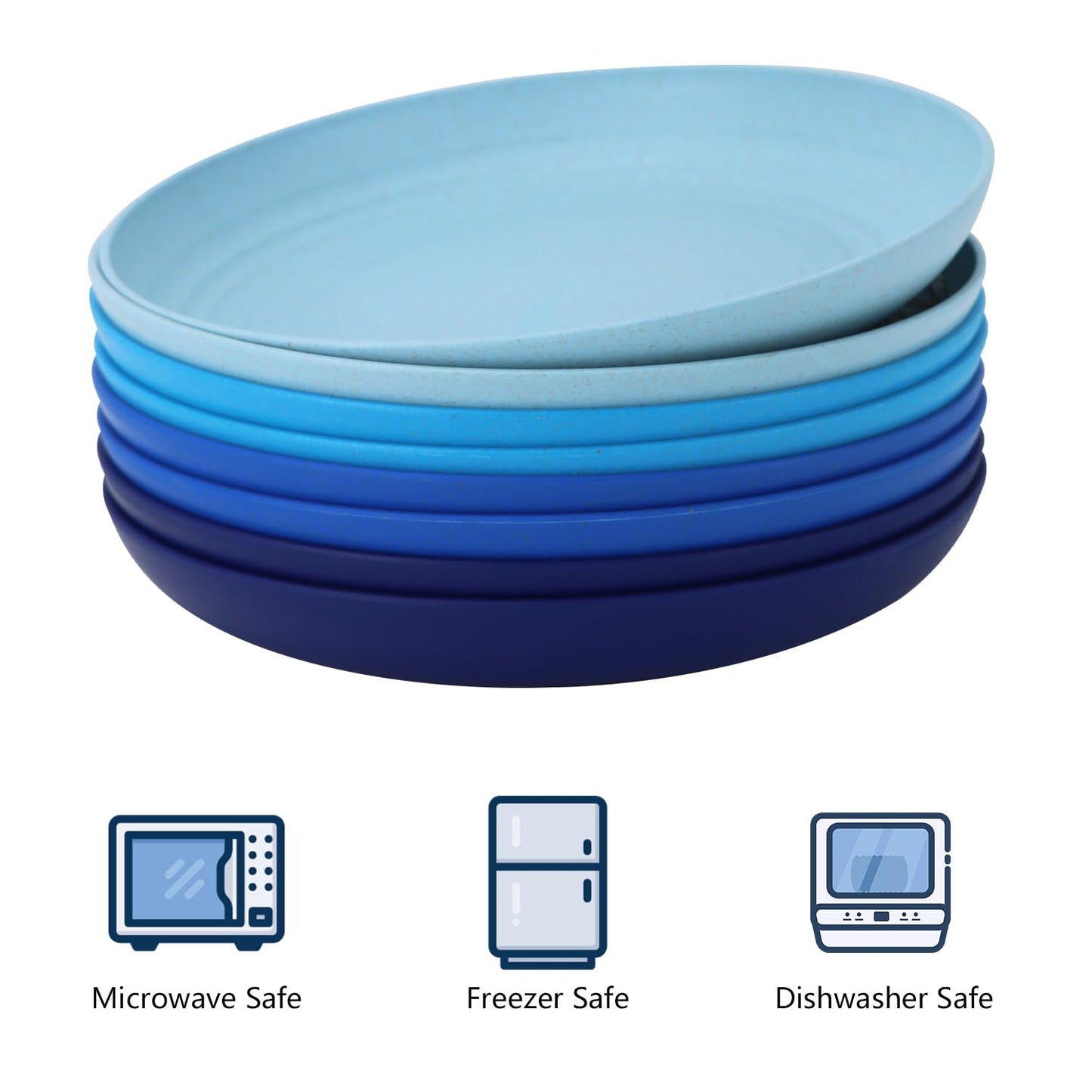 Homienly Deep Dinner Plates Set of 8 Alternative for Plastic Plates Microwave and Dishwasher Safe Wheat Straw Plates for Kitchen Unbreakable Kids Plates with 4 Colors (Classic Bright, 9 inch)