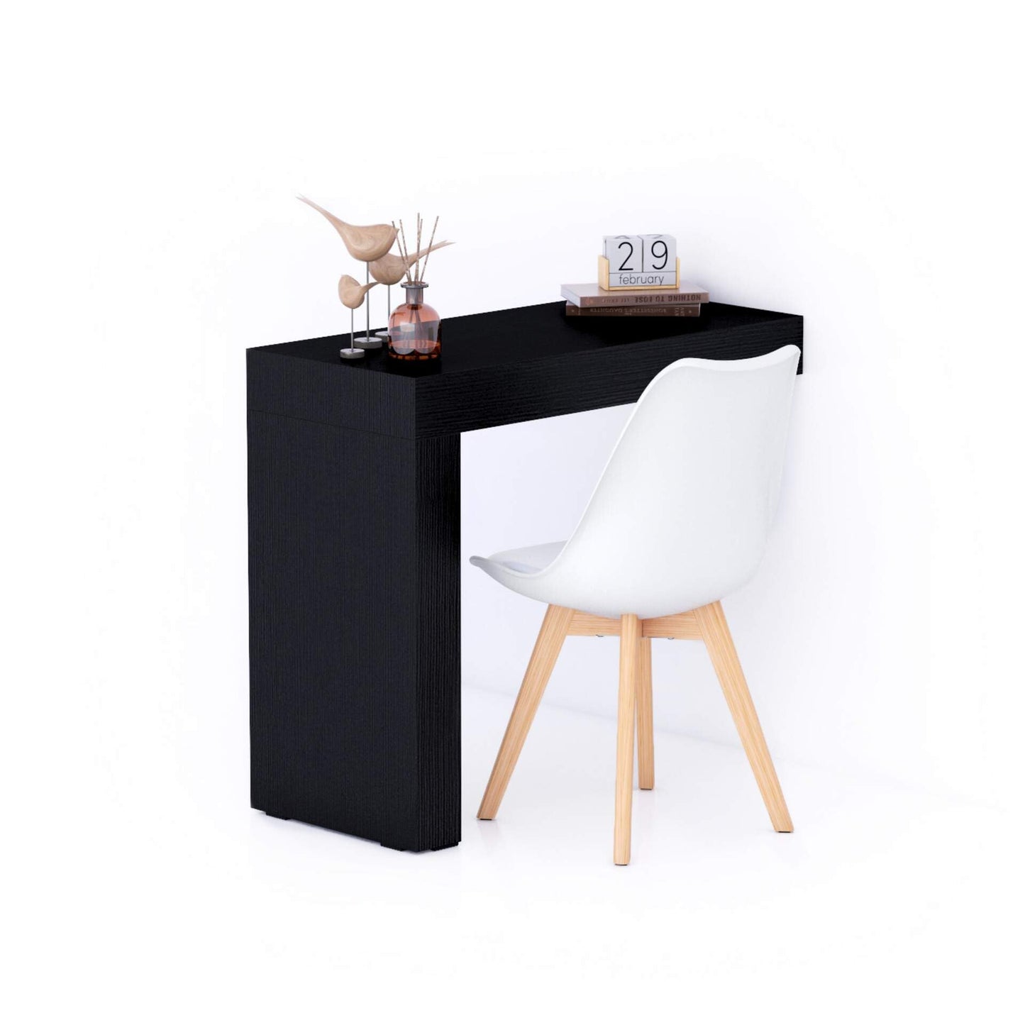 Mobili Fiver, Bureau Evolution 70,9 x 23,6 po, Frêne noir avec un pied, finition stratifiée, bureau moderne, bureau d'écriture et d'étude pour chambre à coucher, bureau, meubles italiens 