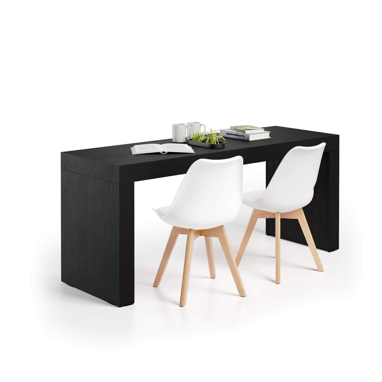 Mobili Fiver, Bureau Evolution 70,9 x 23,6 po, Frêne noir avec un pied, finition stratifiée, bureau moderne, bureau d'écriture et d'étude pour chambre à coucher, bureau, meubles italiens 