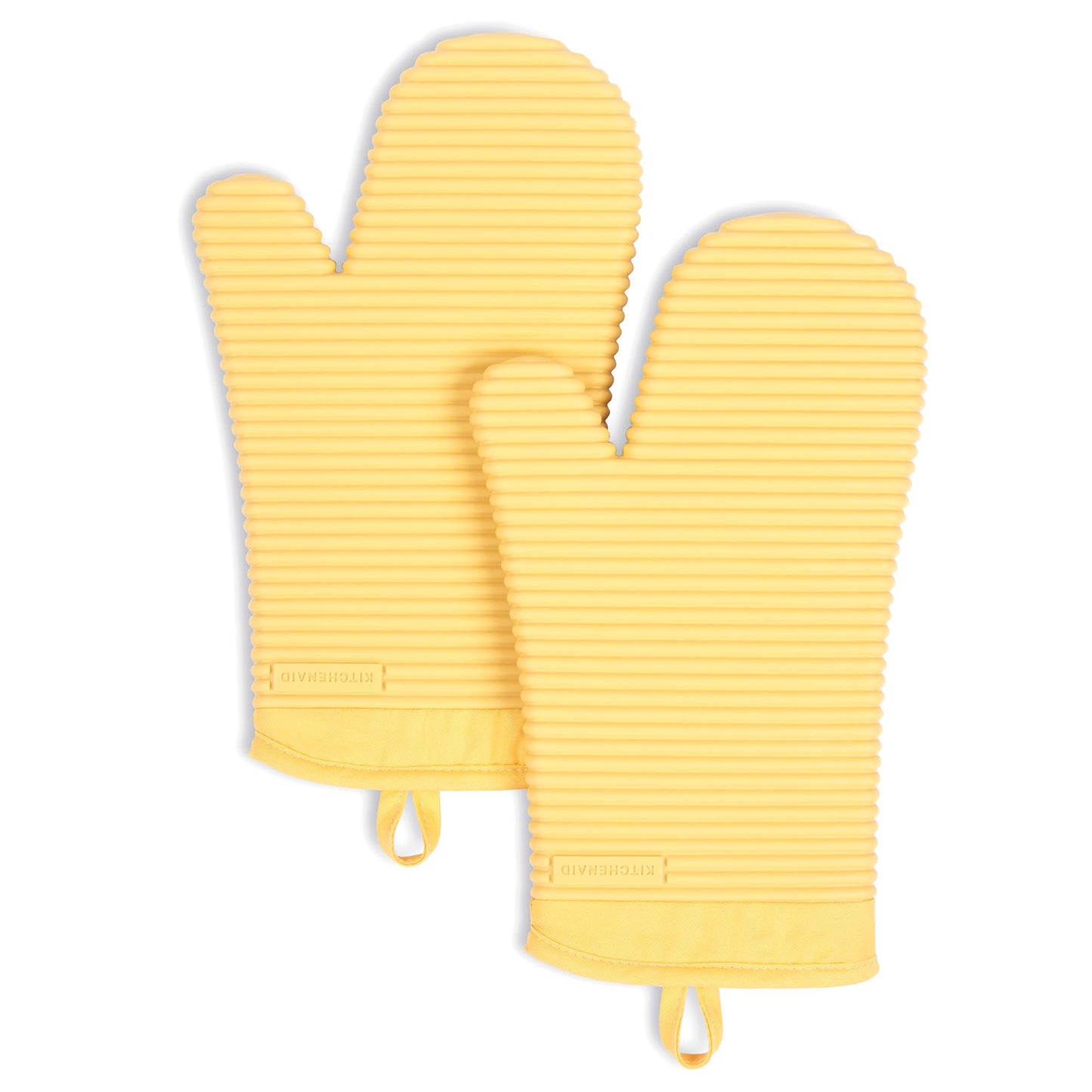 KITCHENAID Ribbed Soft Silicone Oven Mitt 2-Pack Set, Matte Black, 7.5"x13"