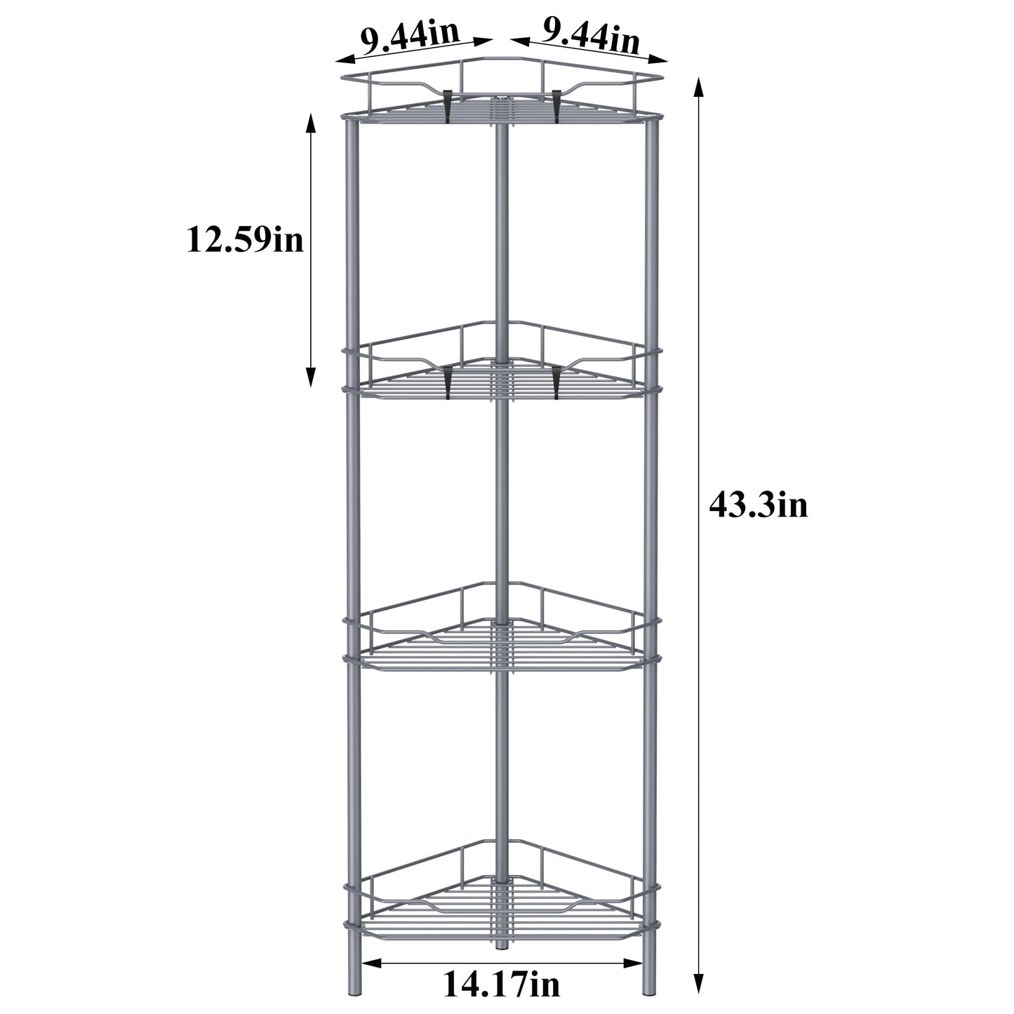 4 Tier Floor Standing Corner Shower Caddy Organizer Shelf with Hooks