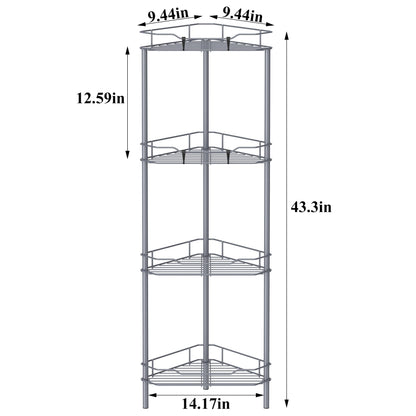 4 Tier Floor Standing Corner Shower Caddy Organizer Shelf with Hooks