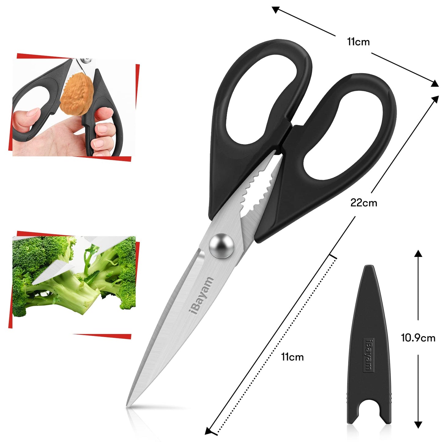 iBayam Kitchen Scissors All Purpose Heavy Duty, Kitchen Cooking Utensils Set, Cooking Gadgets Meat Poultry Shear Dishwasher Safe Food Cooking Scissors Stainless Steel Utility Scissors, Kitchen Gifts