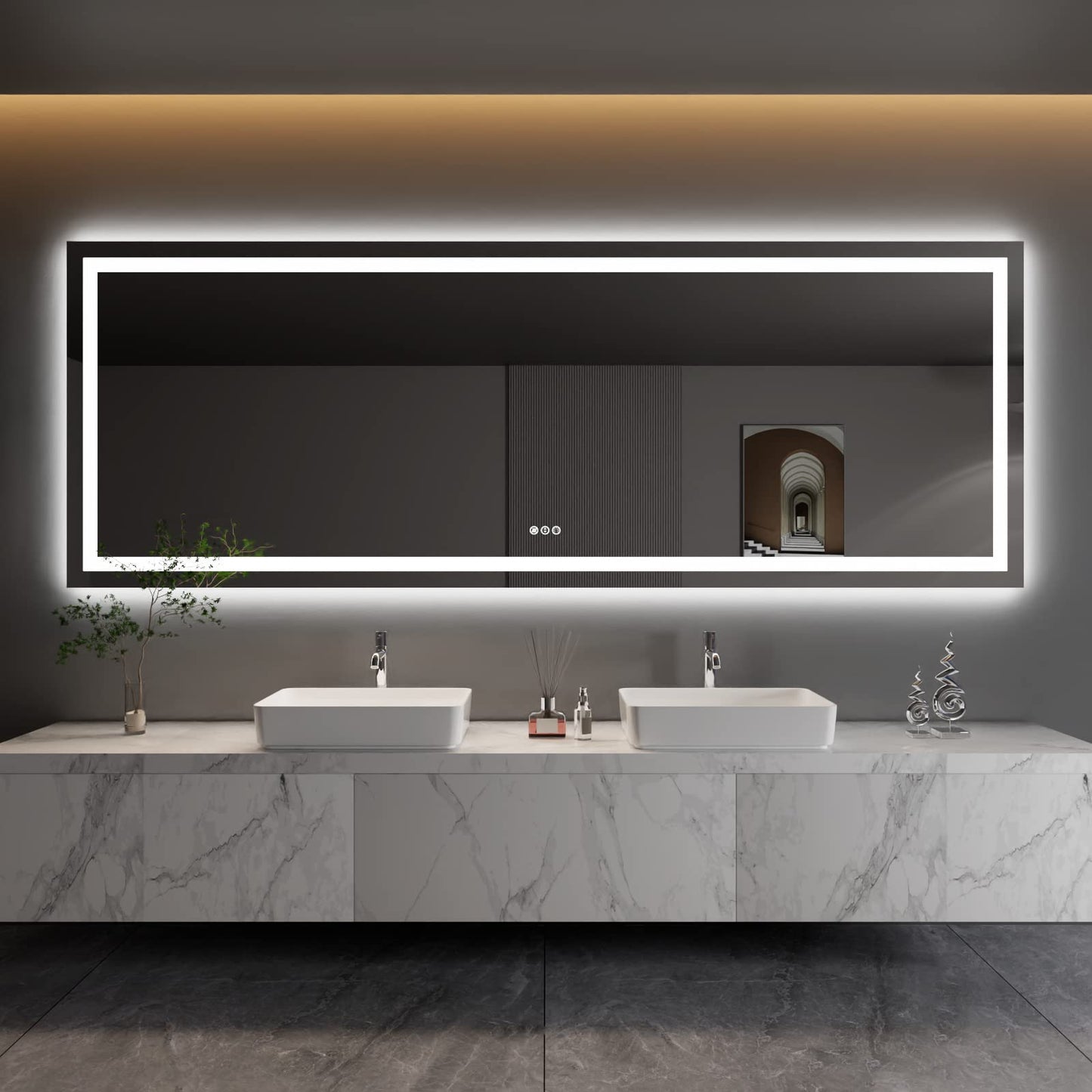 Amorho 20"x 28" LED Bathroom Mirror with Black Frame, Front Light and Backlit(Controlled Separately), Stepless Dimmable, Anti-Fog, Shatter-Proof, 3 Colors, Memory