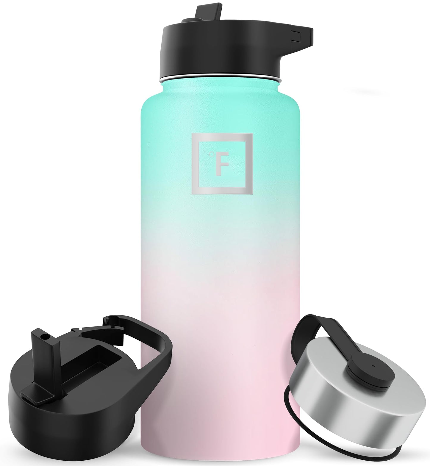 Bouteille d'hydratation de camping et de randonnée IRON °FLASK avec 3 couvercles - Bouteille d'eau en acier inoxydable, à double paroi et isolée sous vide - Anti-fuite et sans BPA (Dark Night, Straw - 32 oz) 