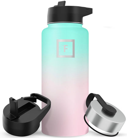 IRON °FLASK 32 oz Stainless Steel Water Bottle – Vacuum Insulated, Leak-Proof, BPA-Free, with 3 Lids (Straw Included)