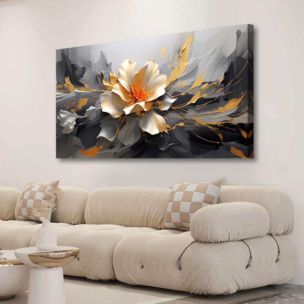 Golden Lotus Pictures Canvas Wall Art for Living room Office Bedroom Wall Decor,Flowers Wall Art Print Paintings Modern Abstract Oil Painting Artwork Waterproof Ready to Hang-20x40inch