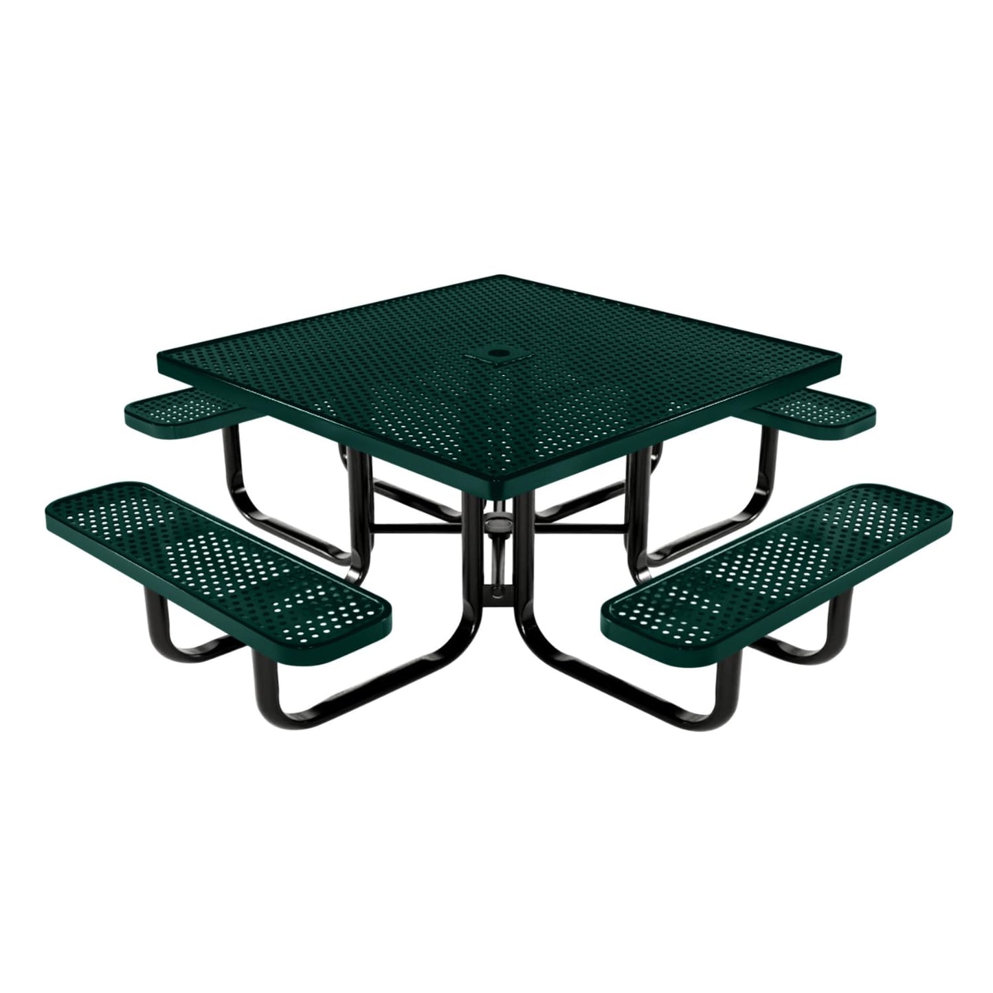 Coated Outdoor Furniture Heavy-Duty Portable Outdoor Picnic Table with Umbrella Hole, Expanded Metal Commercial-Grade Patio Dining Furniture Made in America (46" Square Top, Green)