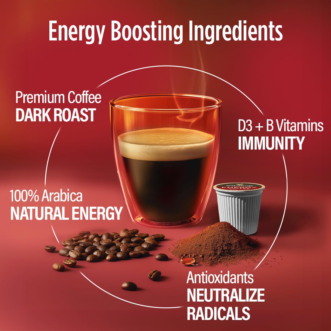 VitaCup Lightning Kaffeepads, für Gedächtnis und Konzentration mit 2x Koffein, grüne Kaffeebohnen, B-Vitamine, D3, starker dunkel gerösteter Kaffee, recycelbare Einzelportionspads, kompatibel mit Keurig K-Cup Kaffeemaschinen, 16 Stück 