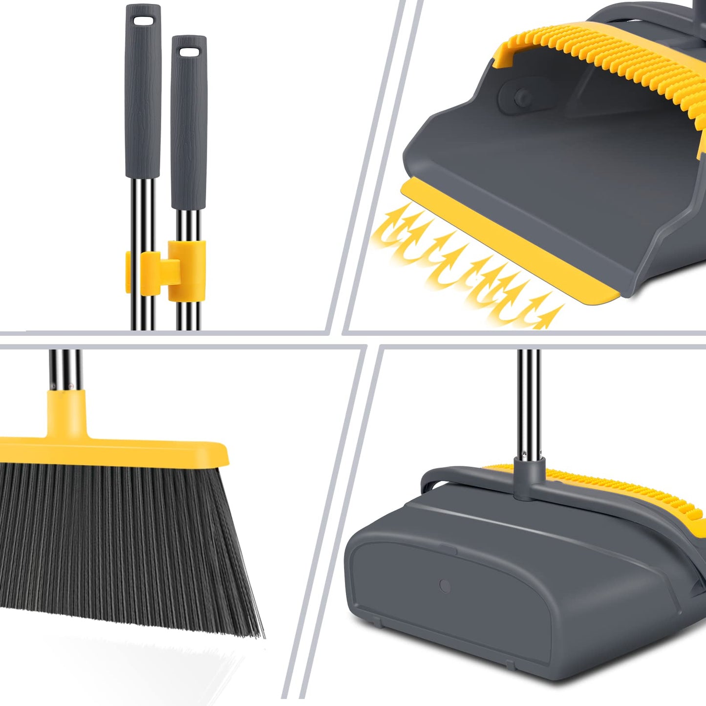 kelamayi Broom and Dustpan Set for Home, Stand Up Broom and Dustpan Combo for Office, Indoor&Outdoor Sweeping (Black&Red)