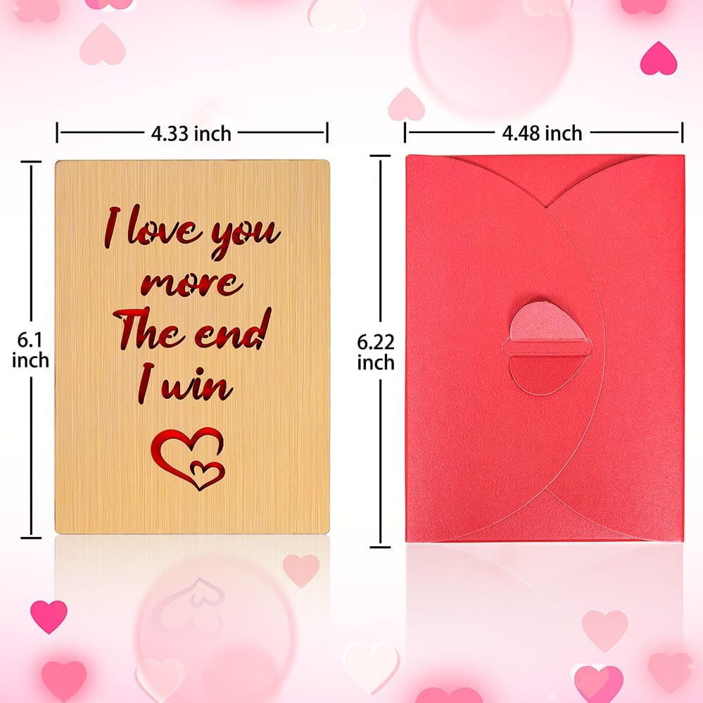 Wooden Valentines Day Card for Her Him, Romantic Wood Happy Valentines Day Gifts for Husband Wife Girlfriend Boyfriend, Wooden Valentine Greeting Card