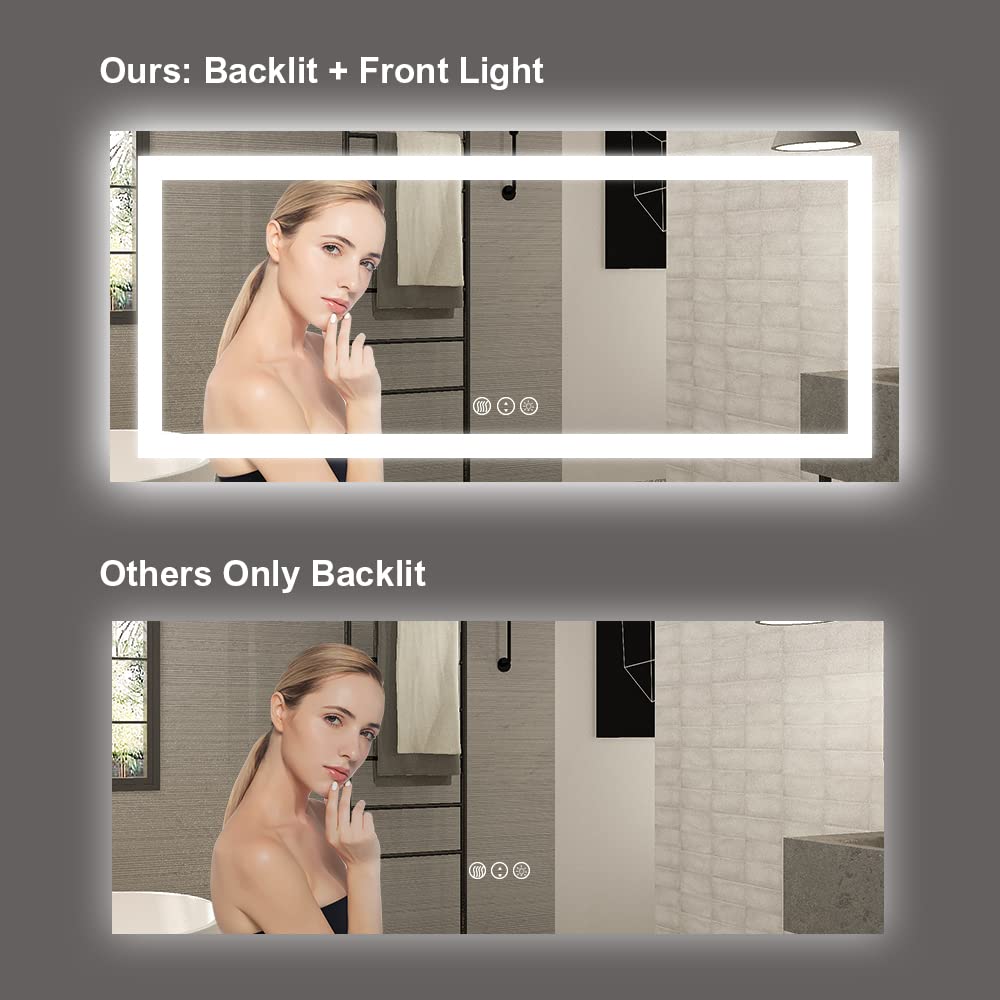 Amorho 20"x 28" LED Bathroom Mirror with Black Frame, Front Light and Backlit(Controlled Separately), Stepless Dimmable, Anti-Fog, Shatter-Proof, 3 Colors, Memory