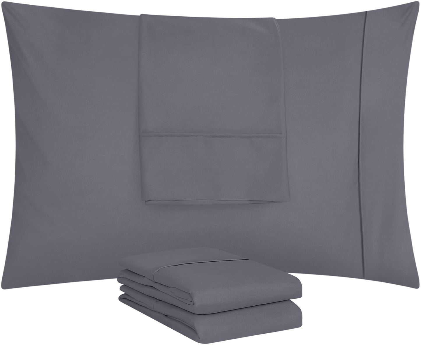 Taies d'oreiller Queen Utopia Bedding - Paquet de 4 - Fermeture à enveloppe - Tissu en microfibre brossé doux - Housses d'oreiller résistantes au rétrécissement et à la décoloration - Taille Queen 20 X 30 pouces (Queen, Gris) 