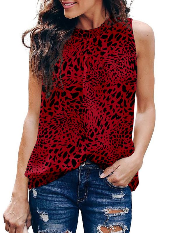 Dokotoo Damen Casual Ärmellose Shirts Neckholder Leopardenmuster Tank Top und Blusen