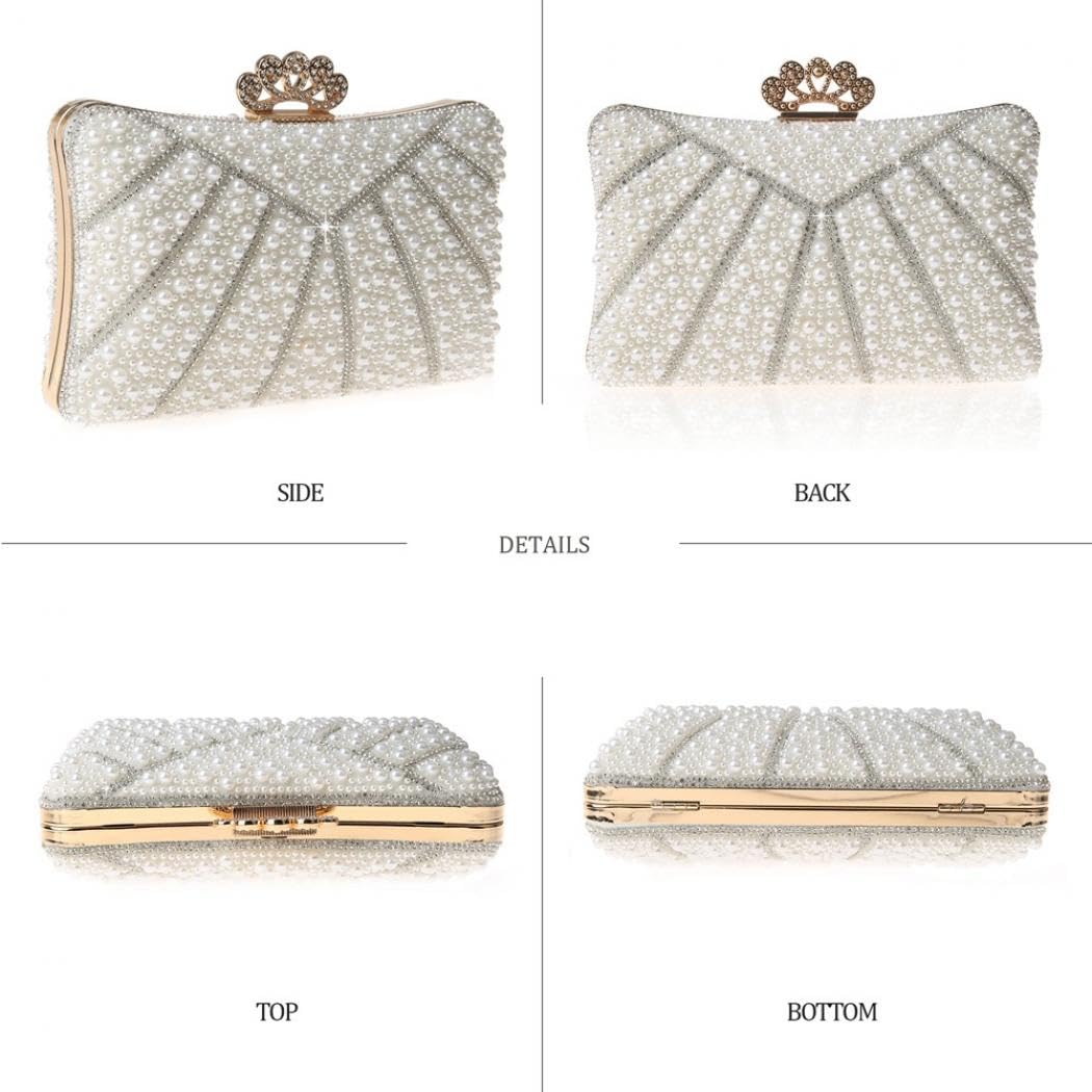 jessie Evening Bags and Clutches, Women's Beaded Evening Handbags Cocktail Prom Bridal Pearl Clutch Purses for Women Wedding