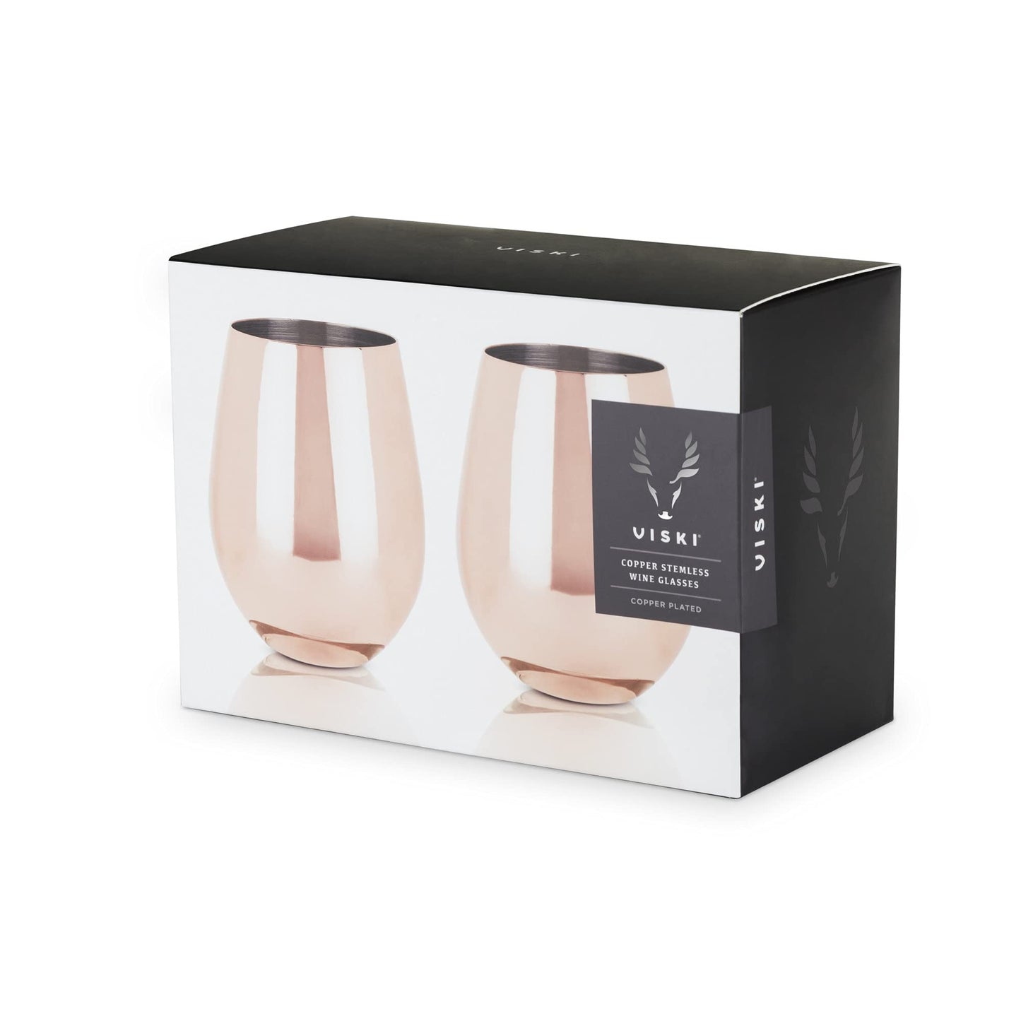 Viski Gold Wine Glasses, Stemless Wine Glass Set, Stainless Steel with Gold Finish, 18 Ounces, Set of 2, Gold