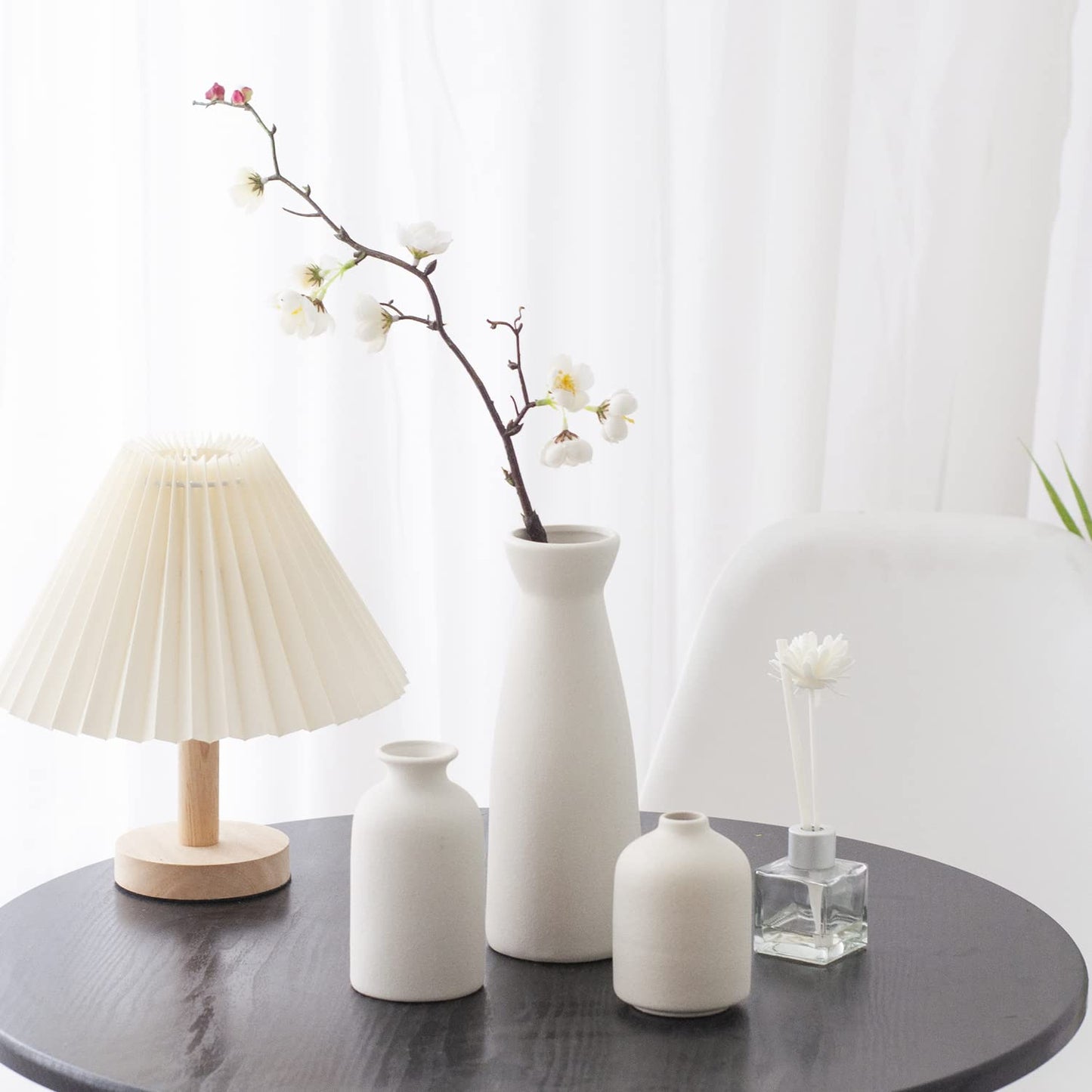 CEMABT Beiges Keramikvasen-Set, 3 kleine Blumenvasen zur Dekoration, moderne Boho-Bauernhaus-Heimdekoration, dekorative Vase für Pampasgras und Trockenblumen, ideales Regal, Tisch, Bücherregal, Eingangsbereich – Used-Look 