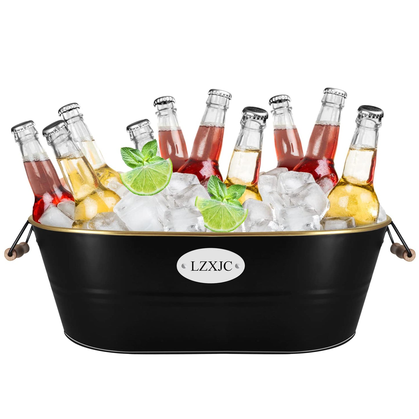 9 Gallons Gold Large Ice Bucket,Ice Bucket for Cocktail Bar,Ice Buckets for Parties,Galvanized Tub,Large Beverage Tub for Home Kitchen Outdoor