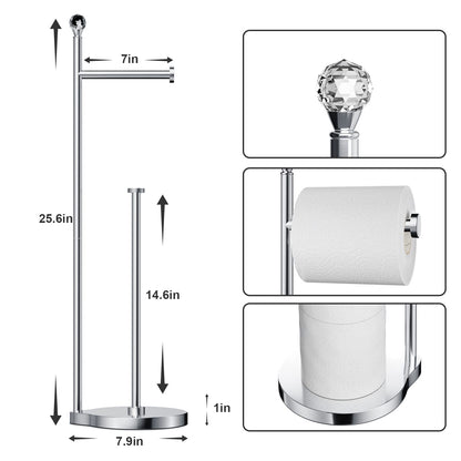 Weighted Freestanding Toilet Paper Holder – Metal Bathroom Stand with Crystal Accent