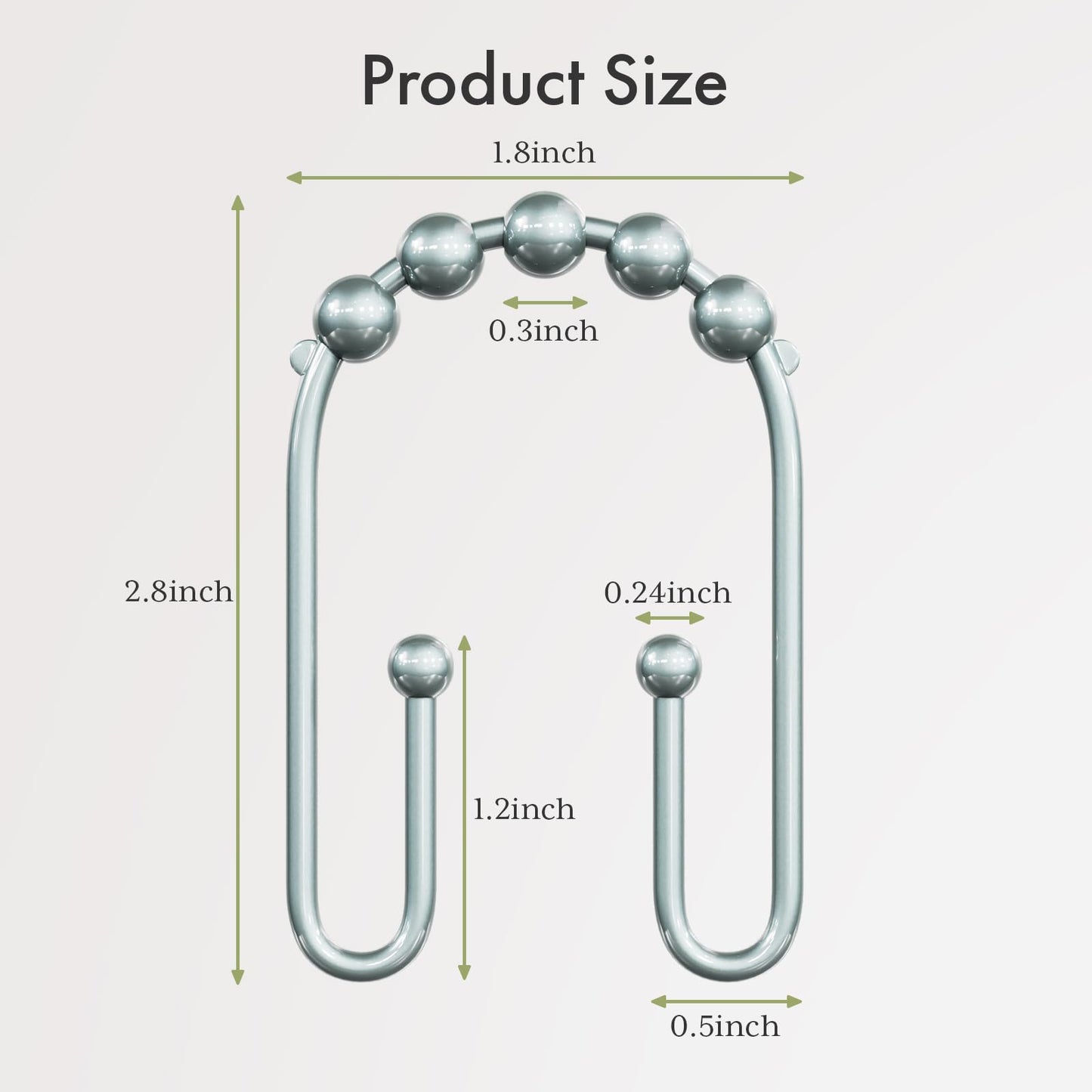 AmazerBath Shower Curtain Hooks, Metal Shower Curtain Rings Rust Proof, Double Sided Shower Curtain Hooks for Shower Curtain Liner Smooth Brushed Nickel Shower Hook Rings for Bathroom, Set of 12