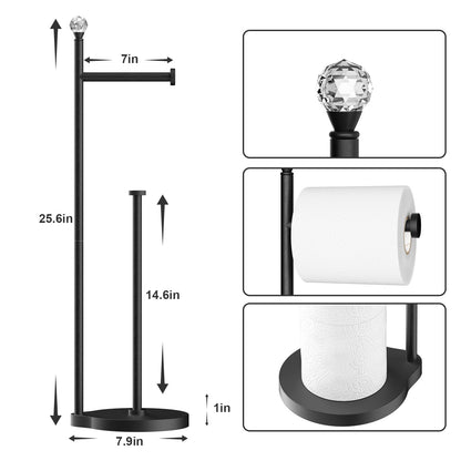 Weighted Freestanding Toilet Paper Holder – Metal Bathroom Stand with Crystal Accent