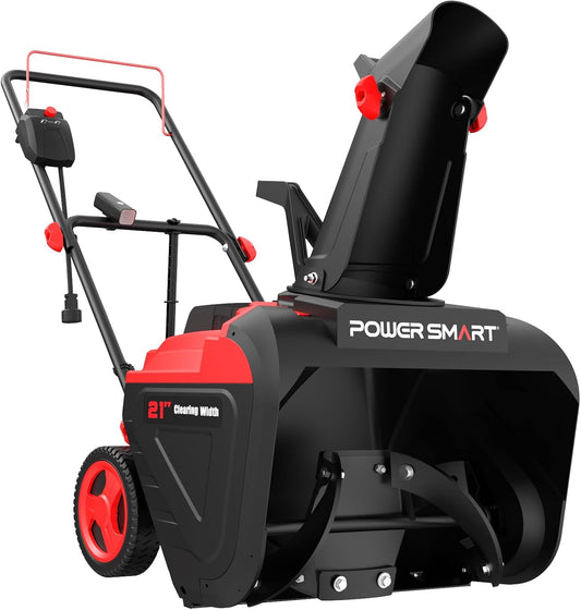 PowerSmart Electric Snow Blower, 21-Inch Corded Snow Thrower, 15-Amp, with LED Light for Yard Driveway Deck
