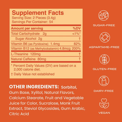 Sugar-Free Energy Chewing Gum – Bold Cinnamon Flavor, 54 Pieces