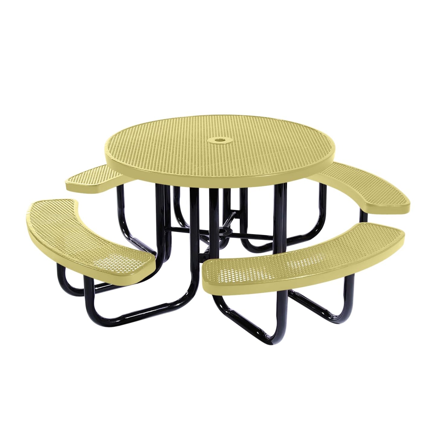 Table de pique-nique d'extérieur portable et robuste avec trou pour parasol, mobilier d'extérieur en métal déployé de qualité commerciale, fabriqué en Amérique (plateau rond de 46 po, bleu clair) 