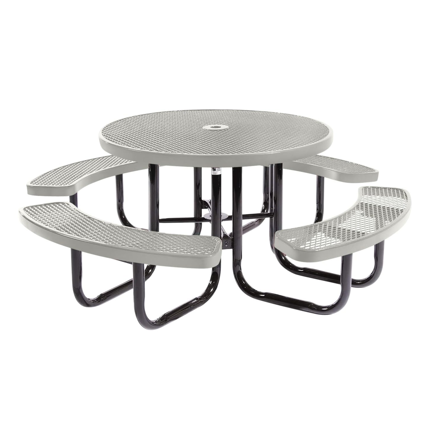 Table de pique-nique d'extérieur portable et robuste avec trou pour parasol, mobilier d'extérieur en métal déployé de qualité commerciale, fabriqué en Amérique (plateau rond de 46 po, bleu clair) 