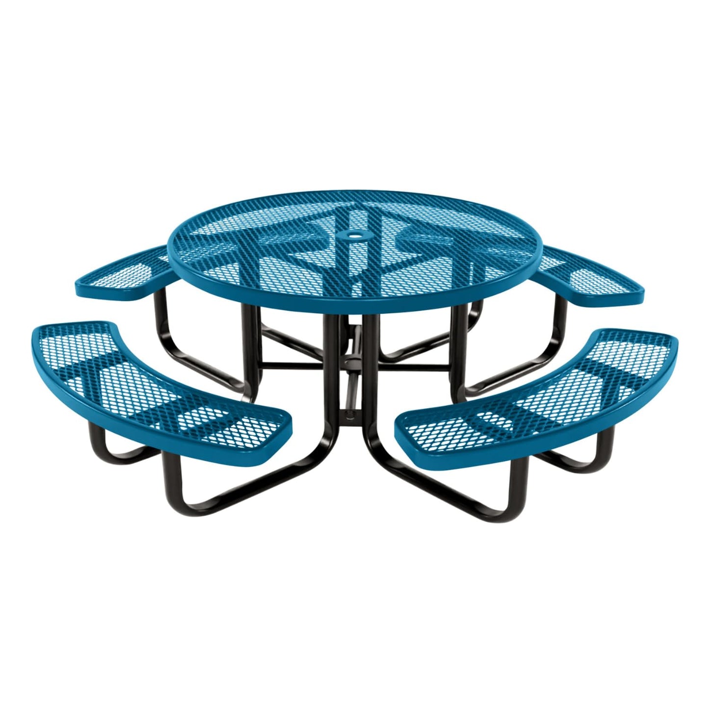 Table de pique-nique d'extérieur portable et robuste avec trou pour parasol, mobilier d'extérieur en métal déployé de qualité commerciale, fabriqué en Amérique (plateau rond de 46 po, bleu clair) 