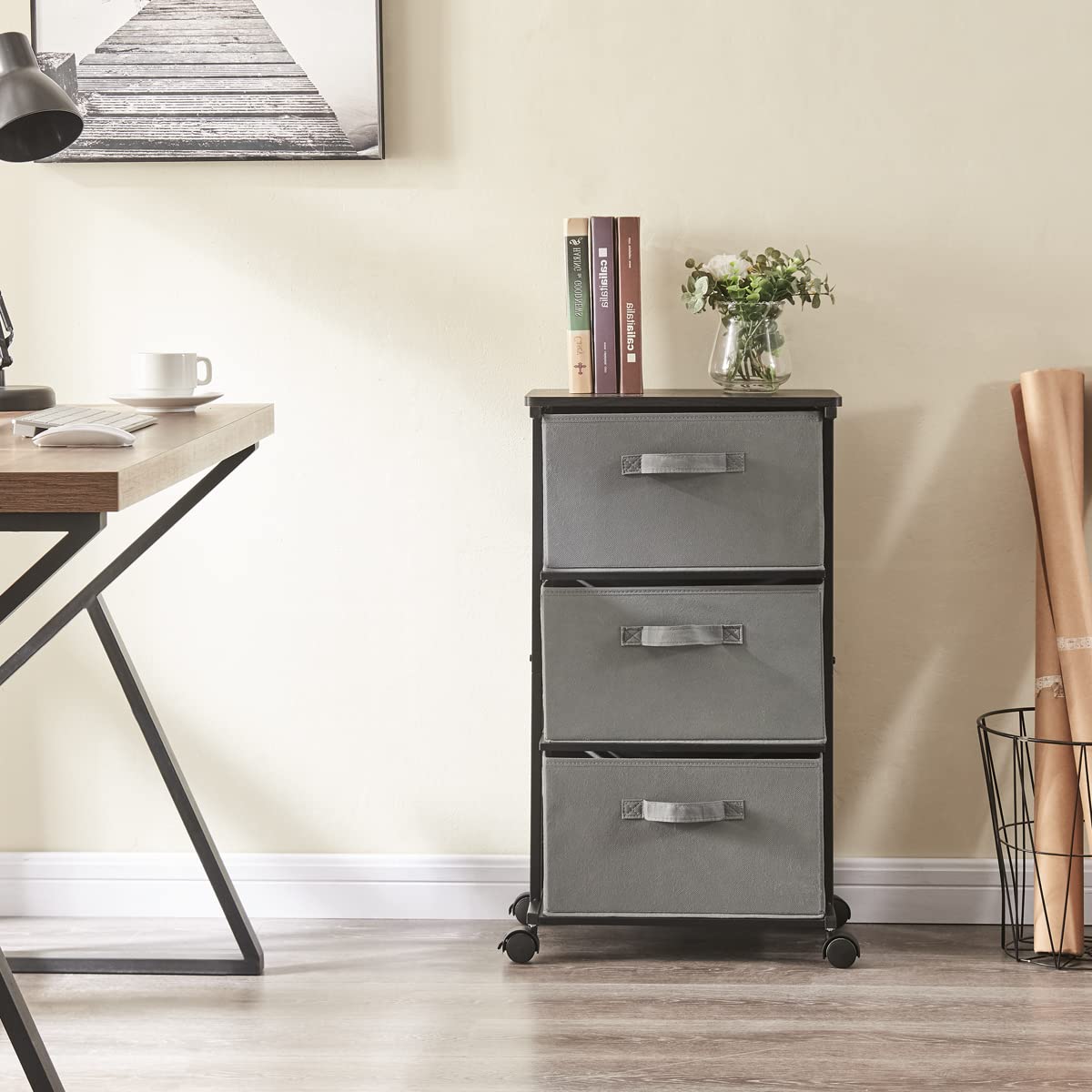 MAX Houser Dresser Storage with 3 Drawers, Fabric Dresser Tower, Vertical Storage Unit for Bedroom, Closet, Office, Black