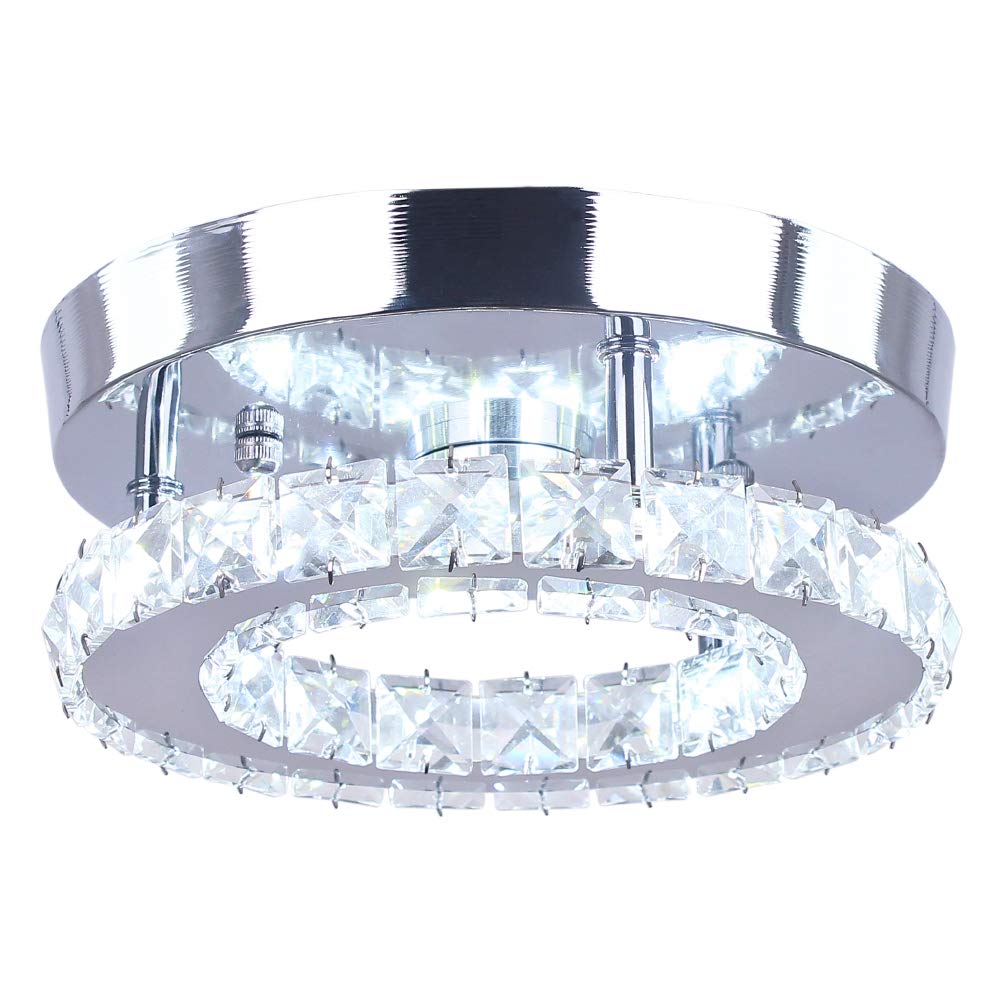 Dimmable Mini Crystal Chandeliers Modern Flush Mount Ceiling Light Fixture Round LED Crystal Chandelier Hallway Light Bedroom Bathroom Kitchen Office