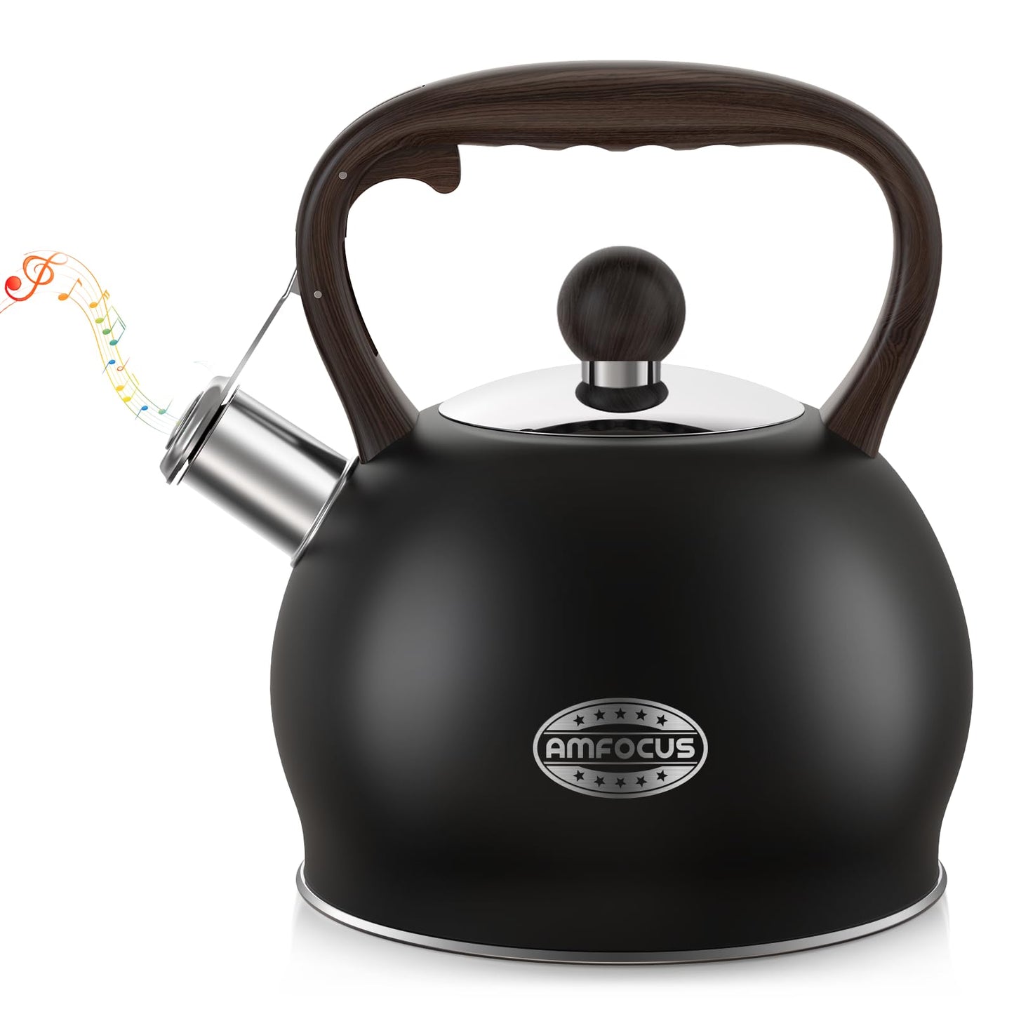 Bouilloire à thé sifflante pour cuisinière : théière en acier inoxydable de qualité alimentaire de 2,64 litres avec poignée ergonomique, bouilloire de camping à sifflet puissant pour thé, café, lait - Noir 