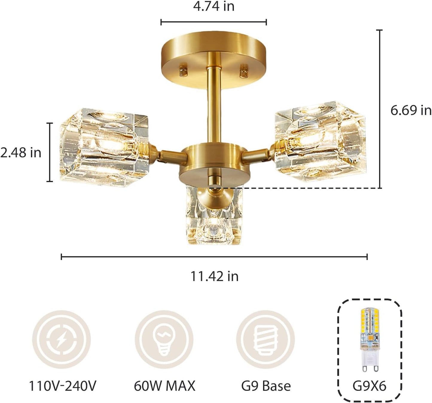 Yunnix Deckenleuchte 6 Lichter Kristall Kronleuchter Deckenleuchte Gold Deckenleuchte Moderne Kronleuchter Licht für Schlafzimmer Küche Flur Badezimmer Eingangsbereich Esszimmer 