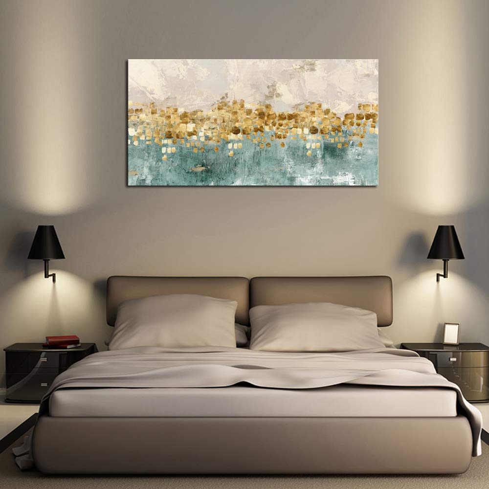 DZL Art A74675 Gold Abstract Painting Modern Decor Wall Art Gold Canvas Gray Painting Contemporary Decor Gray Abstract Canvas Living Room Art Painting